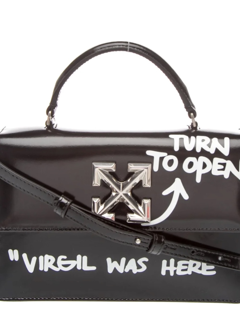 Off-White Black Leather Satchel with White Graffiti and Silver Arrow Hardware